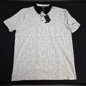 DKNY Shirt Mens XL White Short Sleeve Polo Stretch Cotton Contrast Collar